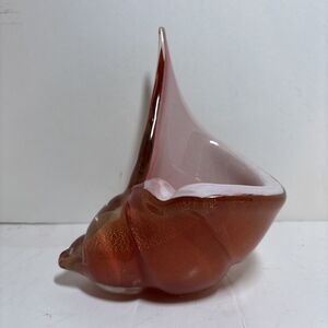 Murano Alfredo Barbini Art Glass Conch Shell Orange Gold Flecks MCM Imperfect